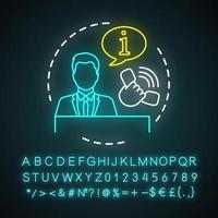 Receptionist neon light icon. Secretary, manager, assistant. Call center, helpdesk, information center. Reception service. Glowing sign with alphabet, numbers and symbols. Vector isolated illustration