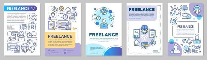 Freelance job brochure template layout. Remote working, home office. Flyer, booklet, leaflet print design with linear illustrations. Vector page layouts for magazines, reports, posters