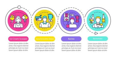 plantilla infográfica de vector de trabajo a tiempo parcial de comida rápida de café. elementos de diseño de presentación de negocios. visualización de datos con cuatro opciones. gráfico de línea de tiempo del proceso. diseño de flujo de trabajo con iconos lineales