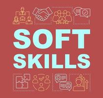 Soft skills word concepts banner. Interpersonal development, professional relationship. Human resources presentation. Isolated typography idea with linear icons. Vector outline illustration