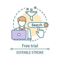 Free trial concept icon. SEO keyword tool subscription idea thin line illustration. Search engine optimization. Increasing visibility of website. Vector isolated outline drawing. Editable stroke