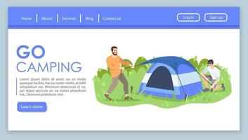 Forest recreation landing page vector template. Tourism agency website interface idea with flat illustrations. Summer outdoor travels homepage layout. Go camping web banner, webpage cartoon concept