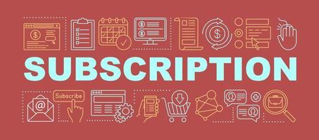 Subscription word concepts banner. Newsletter messages. Website registration. Email marketing. Presentation, website. Isolated lettering typography idea with linear icons. Vector outline illustration