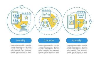 AR tool subscription vector infographic template. Business presentation design elements. Data visualization, three step, option. Monthly tariff. Process timeline chart. Workflow layout, icons