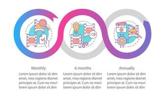 plantilla de infografía vectorial de suscripción de editor de video. elementos de diseño de presentación de negocios. visualización de datos, tres pasos. tarifa mensual. gráfico de línea de tiempo del proceso. diseño de flujo de trabajo, iconos lineales vector