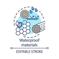 Waterproof materials concept icon. Water resistant substances idea thin line illustration. Waxed, hydrophobic layers with liquid drops. Vector isolated outline drawing. Editable stroke..