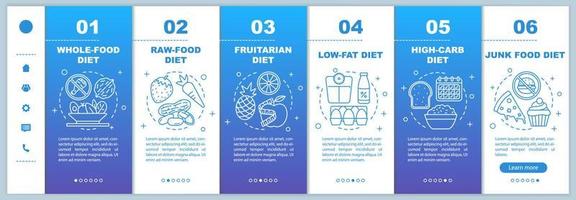 Vegan diet onboarding mobile web pages vector template. Responsive smartphone website interface idea with linear illustrations. Webpage walkthrough step screens. Vegetarian lifestyle color concept