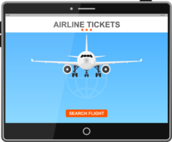 Online flight booking on screen vector illustration png