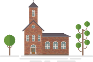 edificio de la iglesia y árboles ilustración vectorial aislado sobre fondo blanco png