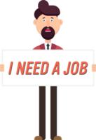 triste hombre desempleado sostiene una pancarta con texto para contratar