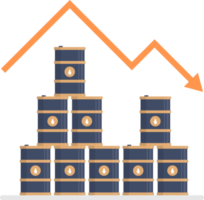 Red chart arrow and oil barrels vector illustration png