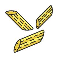 Penne color icon. Traditional Italian dish. Short-cut pasta. Pennoni, mostaccioli. Straight cut diagonally macaroni. Mediterranean food. Short dough tubes. Noodles type. Isolated vector illustration