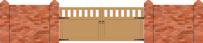 cerca de tijolos com ilustração vetorial de portão de madeira png