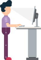 Ergonomic posture of sitting at desk flat vector illustration png