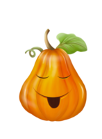 la grande et haute citrouille d'halloween orange montre un visage souriant. dessin et peinture numériques à la main, image isolée. png