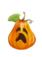 A big and tall orange Halloween Pumpkin showing scary face, digital hand draw and paint picture. Isolate image. png