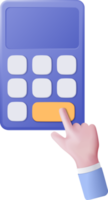 Il calcolatore minimo 3d rende il concetto di gestione finanziaria. dispositivo matematico calcolare isolato su sfondo pastello. calcolatrice che tiene la mano per la finanza contabile con il concetto di rendering vettoriale 3d png
