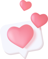 concept de plate-forme en ligne de médias sociaux 3d, communication sociale en ligne sur les applications, cadre photo avec icône emoji coeur et amour, aimez et jouez dans des icônes 3d à bulles rouges. notion de rendu 3d