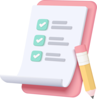 White clipboard task management todo check list, efficient work on project plan, fast progress, level up concept, assignment and exam, productivity solution icon. 3d check list render png