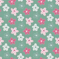 floral seamless pattern design with hand drawn simple flower daisy doodle. Cute childish ditsy vector background.