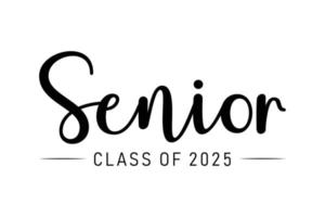 caligrafía simple tinta negra letras clase senior de 2025. diseño vectorial para impresión aislado sobre fondo blanco. graduación 2025. plantilla de último año. vector