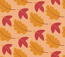 Autumn leaves hand drawn seamless pattern in simple flat style. Cute foliage vector illustration texture for fall design, Thanksgiving, Halloween.