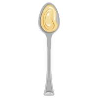 Cartoon silver spoon with mayonnaise, cream or cheese cream top view. Vector clipart isolated on a white background for a banners, apps with kitchen theme, menu and more.