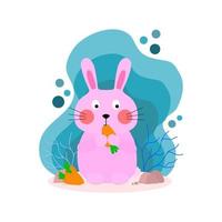 Vector pink rabbit with carrots It can be used to compose a variety of works.