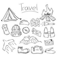 Set of hand drawn travel doodle vector
