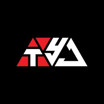 TYJ triangle letter logo design with triangle shape. TYJ triangle logo design monogram. TYJ triangle vector logo template with red color. TYJ triangular logo Simple, Elegant, and Luxurious Logo. TYJ