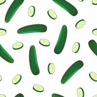 Cucumber whole and sliced culinary seamless pattern vector