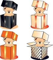 lindos osos de peluche dentro de cajas de regalo vector