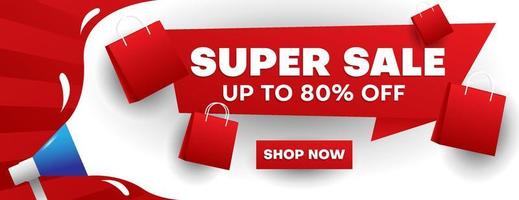 super sale banner design template with megaphone and shopping bag. business vector illustration