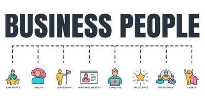 business people banner web icon set. excellence, ability, employee, recruitment, career, personal website, experience, leadership vector illustration concept.