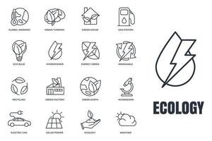 Set of Environmental ecology icon logo vector illustration. Eco friendly pack. green house, electric car, hydro power and etc symbol template for graphic and web design collection