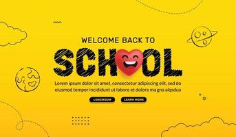 Back to School background with red heart smiling. Online courses, learning and tutorials Web page template. Online education concept vector