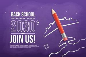Realistic Pencil with Plane doodle take off background, Concept of Back to school for invitation poster and banner vector