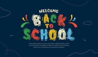 Colorful chalk drawn back to school lettering design background. Online courses, learning and tutorials Web page template. Online education concept vector