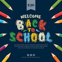 Chalk drawn back to school lettering with colored penicls background. Online courses, learning and tutorials Web page template. Online education concept vector