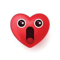 Cute happy heart character for Valentine's Day illustrations. Realistic heart emoji feeling of exited vector