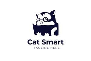 Cat smart modern logo template vector