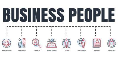 business people banner web icon set. team, search, candidate, employee, work group, outsource, partnership, resume vector illustration concept.