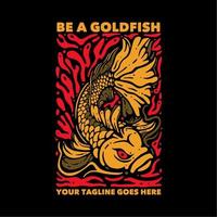 t shirt design be a goldfish with angry goldfish and black background vintage illustration vector