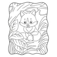 cartoon illustration a fox sitting under a big tree in the middle of the forest book or page for kids black and white vector