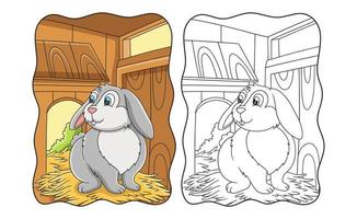 cartoon illustration the rabbit on the hay in the cage book or page for kids vector