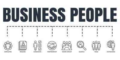 business people banner web icon set. team, search, candidate, employee, work group, outsource, partnership, resume vector illustration concept.