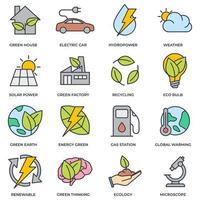 Set of Environmental ecology icon logo vector illustration. Eco friendly pack. green house, electric car, hydro power and etc symbol template for graphic and web design collection