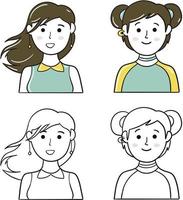 Minimal Face Girl. Simple female character face or profile in outline and saturated color. vector