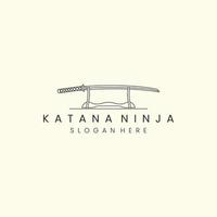 katana sword with line art style logo vector illustration. japanese, weapon, samurai, ninja, template icon design
