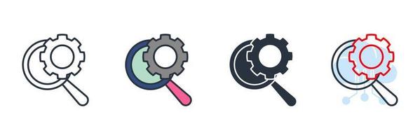 optimization icon logo vector illustration. Gears wheel and magnifying glass symbol template for graphic and web design collection